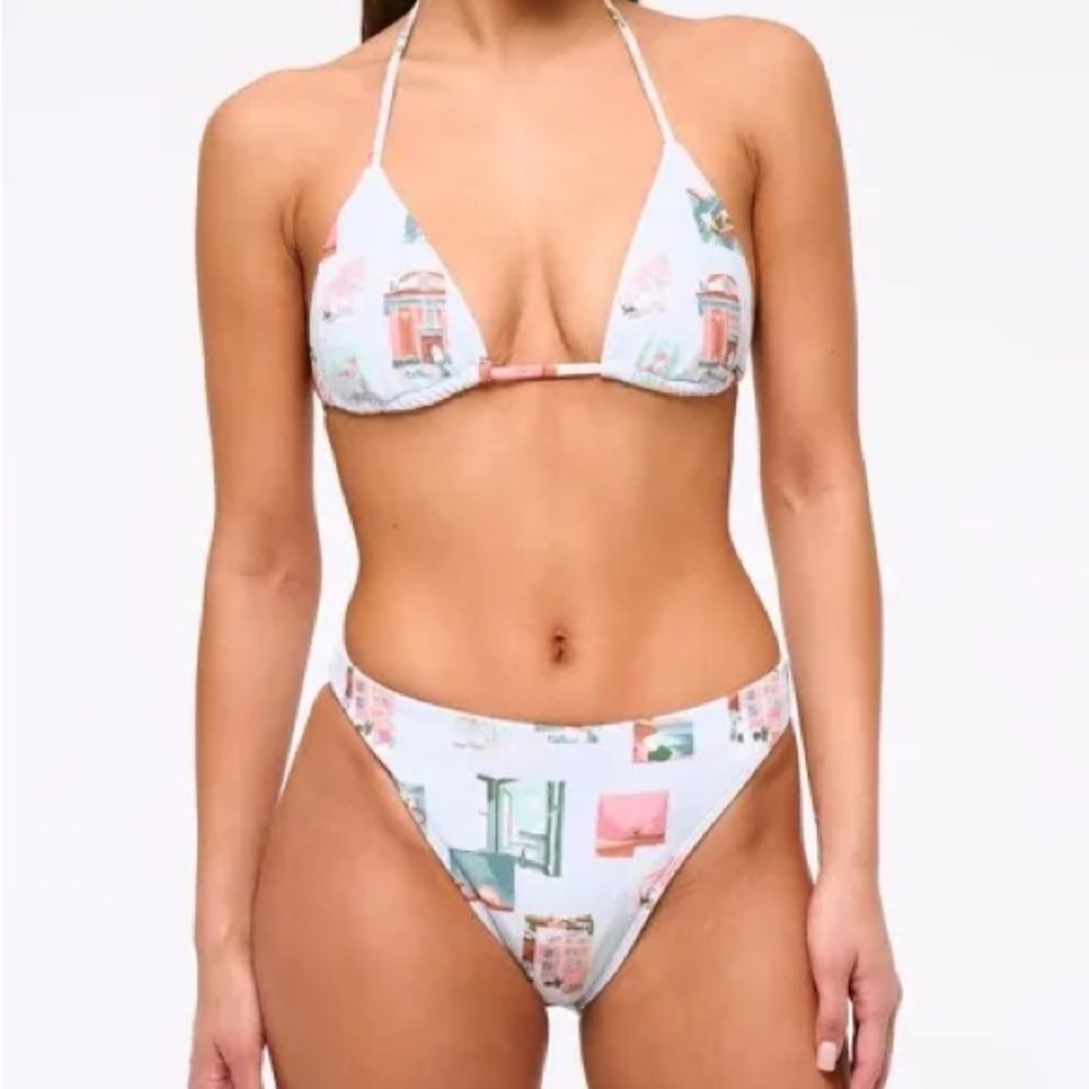 Abercrombie & Fitch Light Blue Photo-Print Triangle Bikini XS top S bottom